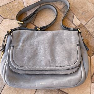 FOSSIL Double Flap, Blue/Grey Adjustable Crossbody Strap.